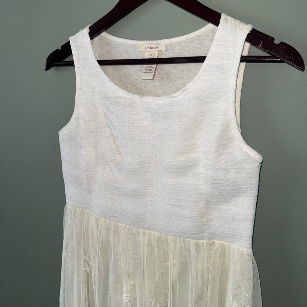 Sundance Ivory Off White Sleeveless Pleated Mesh Embroidered Lace Dress 4 - Picture 2 of 11